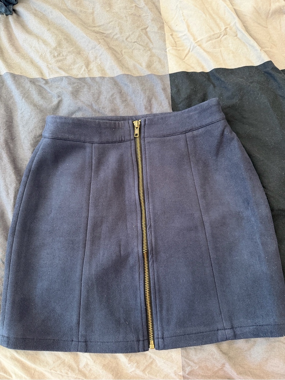Suede zipper front mini skirt